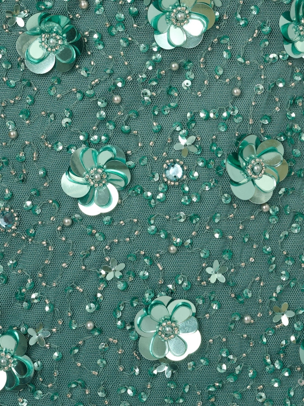 Long Hand Beaded 3D Floral Dress With Elbow Sleeves In Green Slate No Tags 6 - Picture 6 of 8